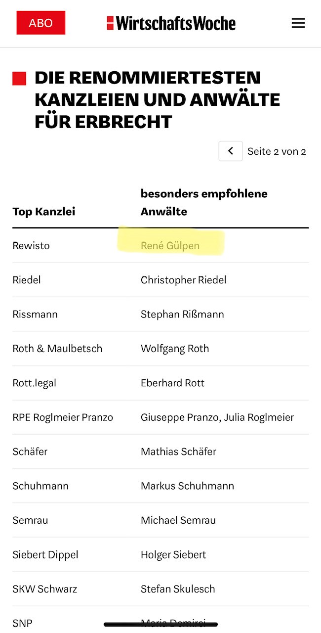 TOP Anwalt im Erbrecht